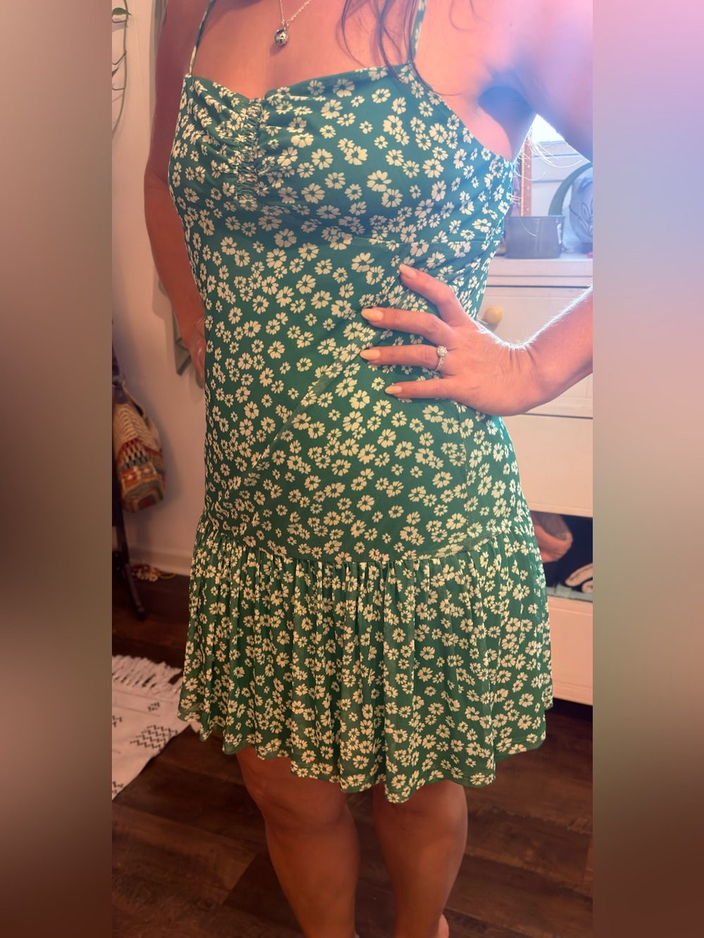 Green Floral Spaghetti Strap Sundress from Urban Outfitters